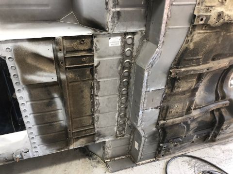 1992 Jeep Wrangler - Metal fabrication work on the undercarriage of a vehicle, focusing on structural repairs.