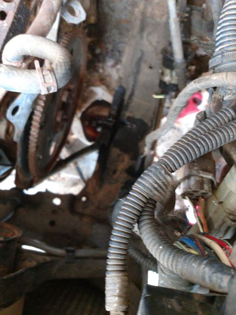1989 Ford Probe - This is a close-up view of the engine bay of a 1989 Ford Probe, showing various hoses, wiring harnesses, and engine components. The image f…