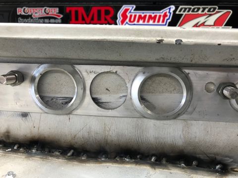 1992 Jeep Wrangler - Custom aluminum panel with three circular openings for gauges, one smaller center cutout.