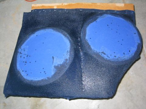 1989 Ford Bronco - A custom subwoofer enclosure, likely for a vehicle's interior, is shown with two speaker openings.