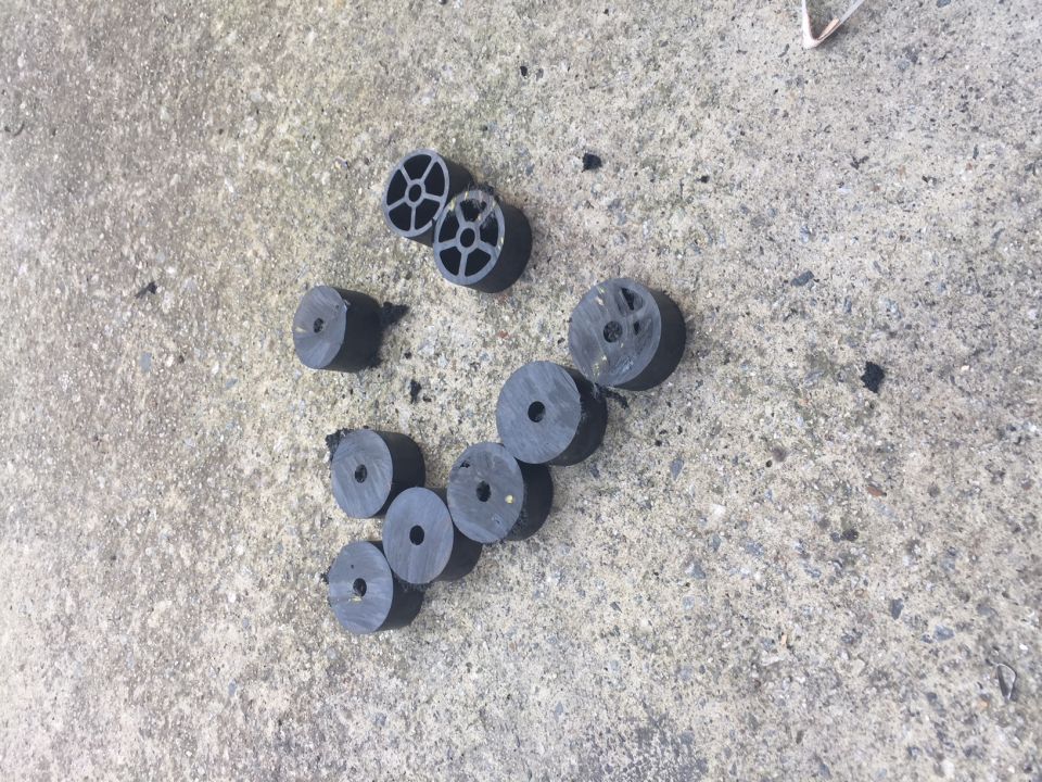 Black rubber spacers on concrete
