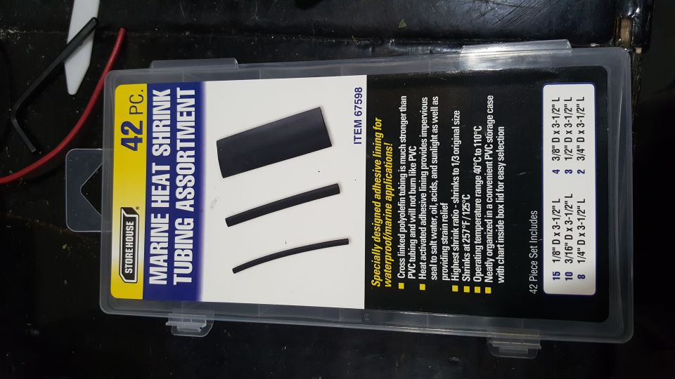 Marine heat shrink tubing assortment package with various sizes of black tubing
