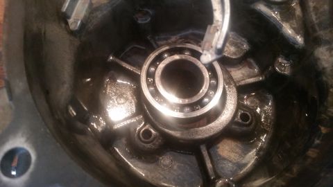 1985 Ford Bronco - A bearing assembly is shown with its ball bearings, likely part of a vehicle's drivetrain or suspension system.