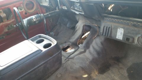 1981 Ford Bronco - The interior of the vehicle appears to be in a state of disrepair or undergoing restoration.