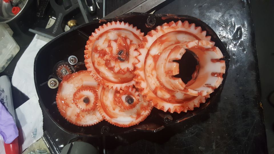 Gear mechanism with red grease