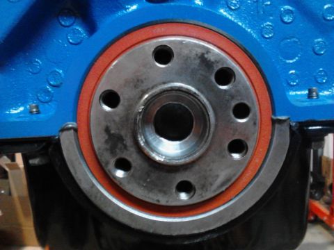 1995 Ford Bronco - This is a close-up view of an engine's crankshaft seal assembly.