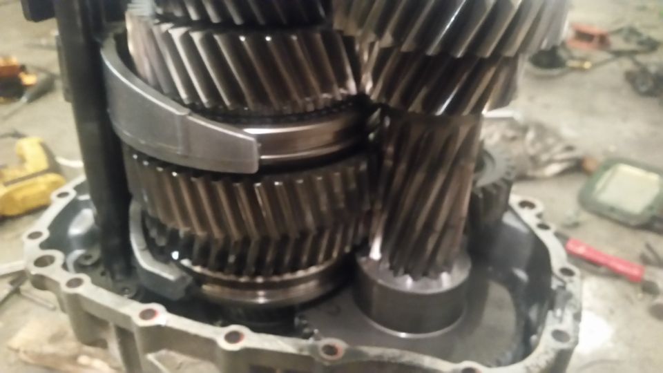 Close-up of transmission gears and housing