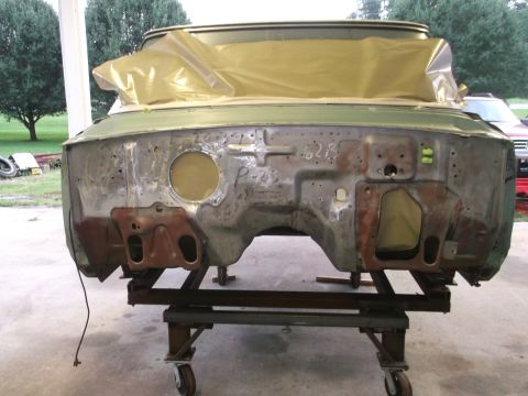 1962 Ford Galaxie - Firewall and cowl stripped.