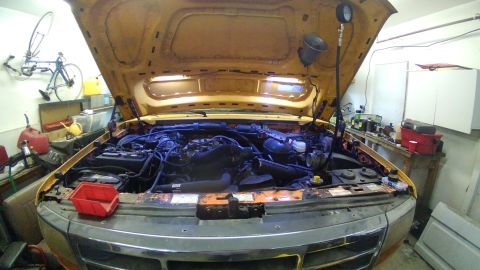 1996 Ford Bronco - Installed hood lights and a speaker under the hood.