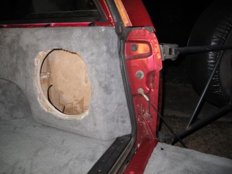 1994 Ford Bronco - Custom subwoofer enclosure installed in the cargo area of a 1994 Ford Bronco.