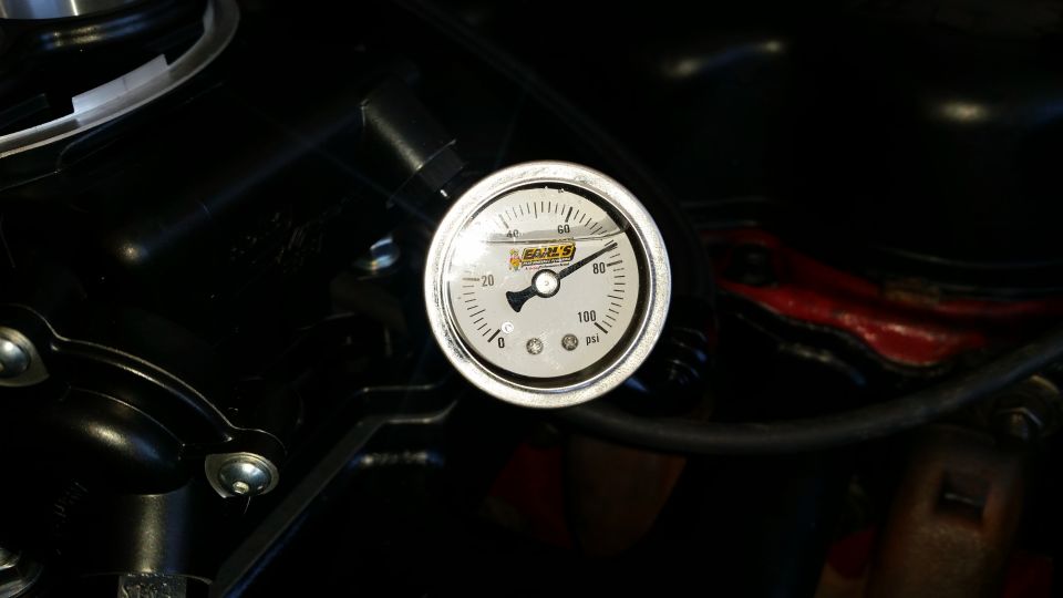 Close-up of a pressure gauge reading approximately 45 PSI.