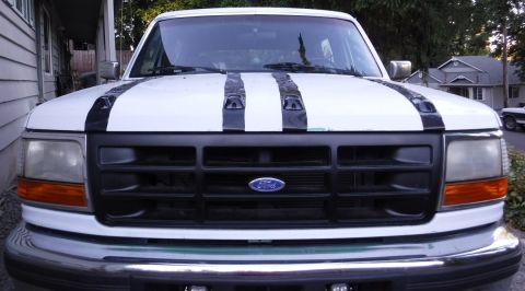 1992 Ford Bronco - Hood marker lights with temporary racing stripes.