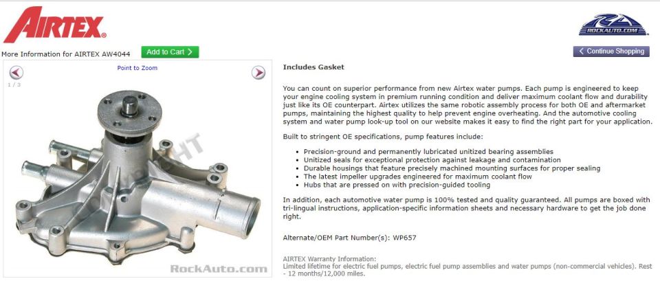 Silver Airtex water pump with hoses and mounting points