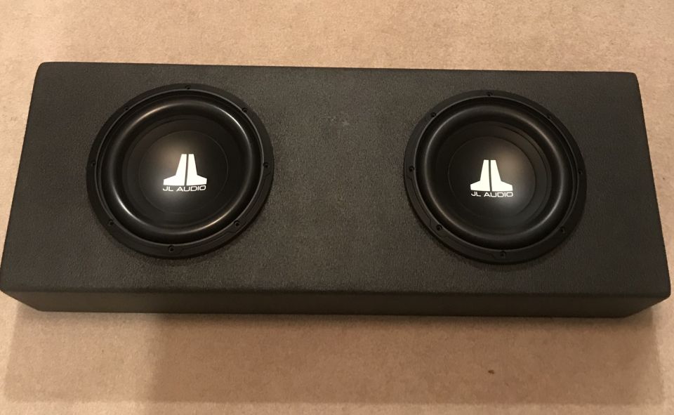 Black dual subwoofer box with JL Audio subwoofers