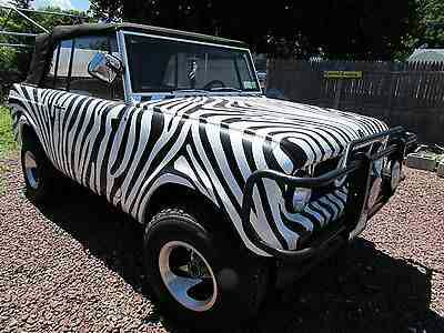 1991 Ford Bronco - A 1991 Ford Bronco with a distinctive zebra stripe paint job is parked on a gravel surface. The vehicle has a black soft top and a black br…