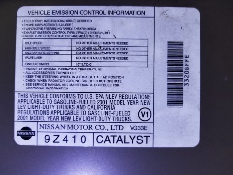 2001 Nissan Xterra - VECI label