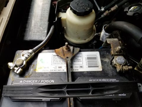 2001 Nissan Xterra - I cleaned the original negative cable & soldered a new domestic-style terminal on. The cable was barely long enough. I also polished its bo…