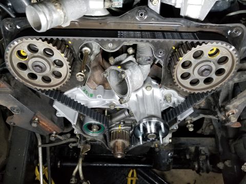 2001 Nissan Xterra - To make turning the crank easier, I changed the timing belt in-chassis. I did the water pump & front main seal at the same time. The seal w…