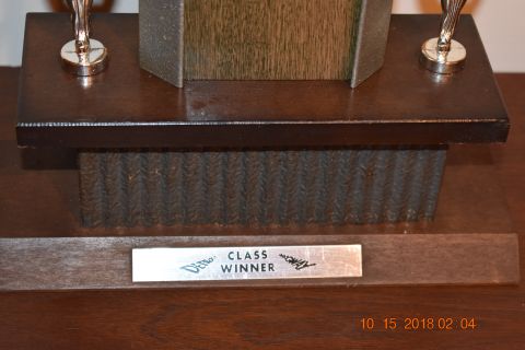 1996 Ford Bronco - A trophy sits on a wooden surface. The trophy has a metal plaque that reads "DETROIT CLASS WINNER". A date stamp "10. 15. 2018 02:04" is vi…