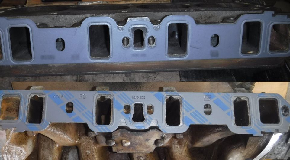 Gasket matching the GT40 heads (top) to the truck EFI intake manifold (bottom).
