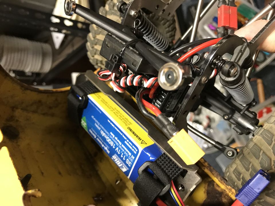Close-up of RC car battery and wiring