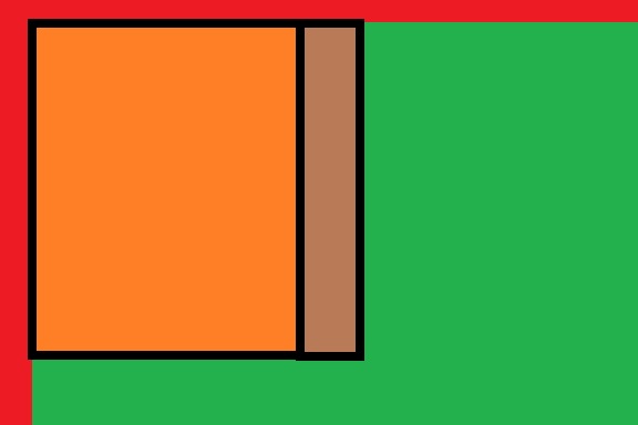Graphic illustration with red, orange, brown, and green geometric shapes.