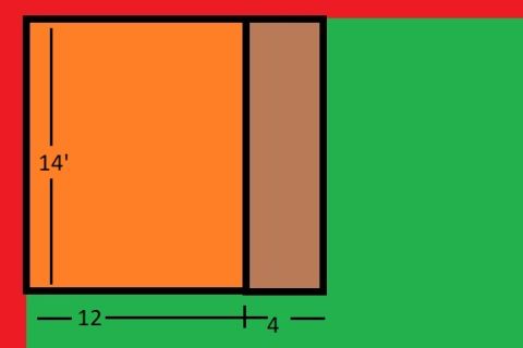 1996 Ford Bronco - A diagram shows a rectangular area with dimensions labeled. The area is divided into two sections, one orange and one brown, with a green a…