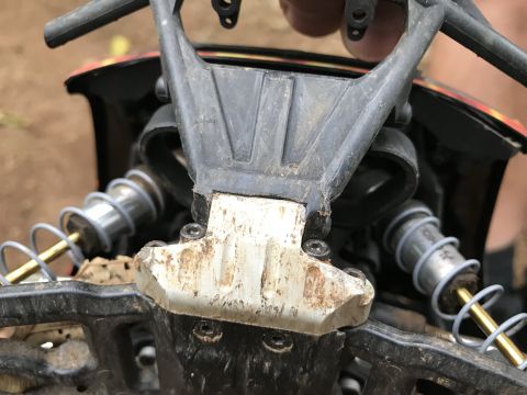 1989 Ford Bronco - This is a close-up of a dirty suspension part from a remote control car.