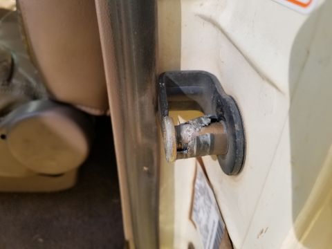 1995 Ford Bronco - The driver's hinges are sagging enough to destroy the strike bolt sleeve. A kit of all the replacement sleeves needed for a Bronco is avail…