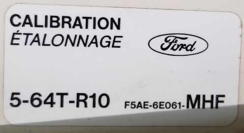 1995 Ford Bronco - Door jamb calibration label CALIBRATION Ford 5-64T-R10 F5AE-6E061-MHF [url=https://www.supermotors.net/registry/media/858380] https://www.s…