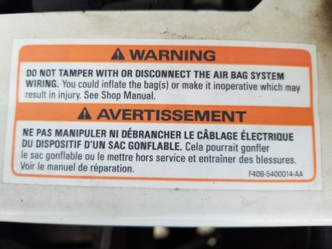 1995 Ford Bronco - SRS anti-tamper label