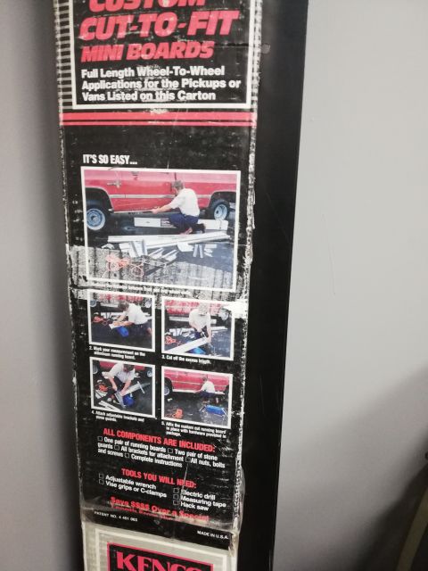 1996 Ford Bronco - Packaging for custom running boards details installation with diagrams and a list of required tools.