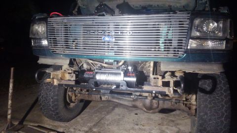 1996 Ford Bronco - i welded 6 inch pieced of L steel to the front of the frame this gave me a good strong way to mount the winch in the front. i drilled 2 1/2…