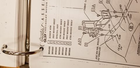 1970 Chevrolet Camaro - Exploded parts breakdown from a Chevrolet assembly manual showing transmission crossmember mounting brackets with numbered callouts and par…