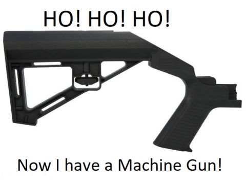 1995 Mercury Grand Marquis - A black rifle stock and pistol grip are shown against a white background. Text above reads "HO! HO! HO!" and text below reads "Now I have a…