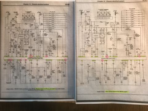 1992 Ford Bronco - Photographed repair-manual pages showing full engine wiring diagrams with connectors and circuits for F-Series and Bronco trucks.