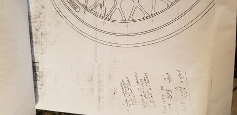 1980 Pontiac Trans Am - Diagram shows a wire wheel design with handwritten notes and measurements, including 'RD 150' and 'offset'.
