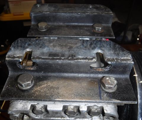1992 Ford Bronco - Angle iron mount; had to slot the two lower bolt holes and pre-thread them most of the way in, since there wouldn't be room to insert them…