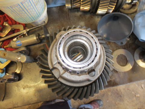 1967 Ford F-250 - Close-up of a differential gear set, showing the pinion and ring gears with a bearing assembly.