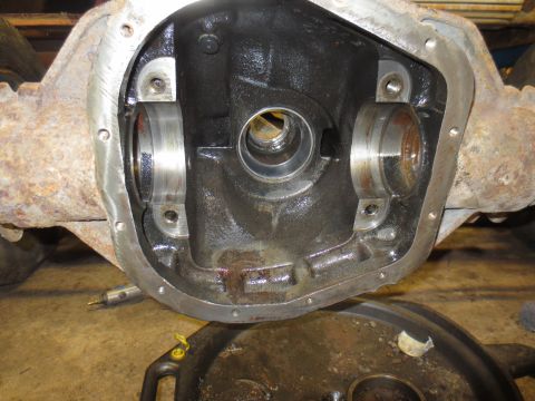 1967 Ford F-250 - Differential housing opened for inspection or repair, showing internal components.
