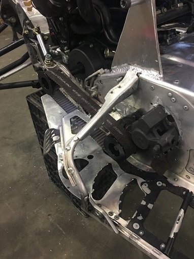 2000 Ford E350 - Detail of a snowmobile's drive system, showing the belt and mechanical parts.