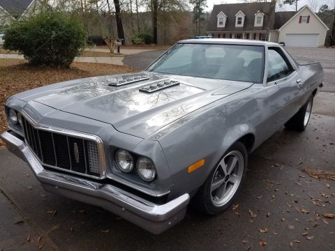 1976 Ford Ranchero - This 1976 Ford Ranchero is a classic American utility vehicle with a distinctive front grille and hood scoops.