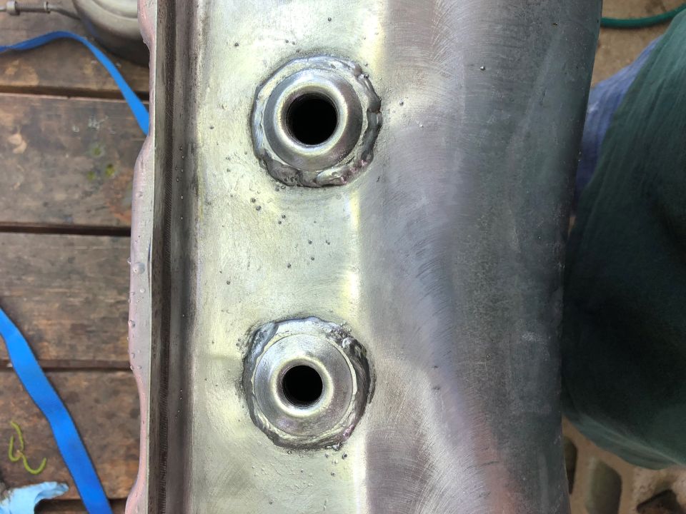 Fittings tinned. The factory tank is tinned to prevent rust. I slathered some body butter on it and used the torch to get a nice even coating. Should make it a little less prone to rust.
