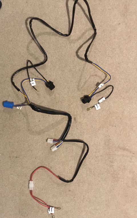 1995 Ford Bronco - Wiring harness laid out on a floor, showing various connectors and wire colors.