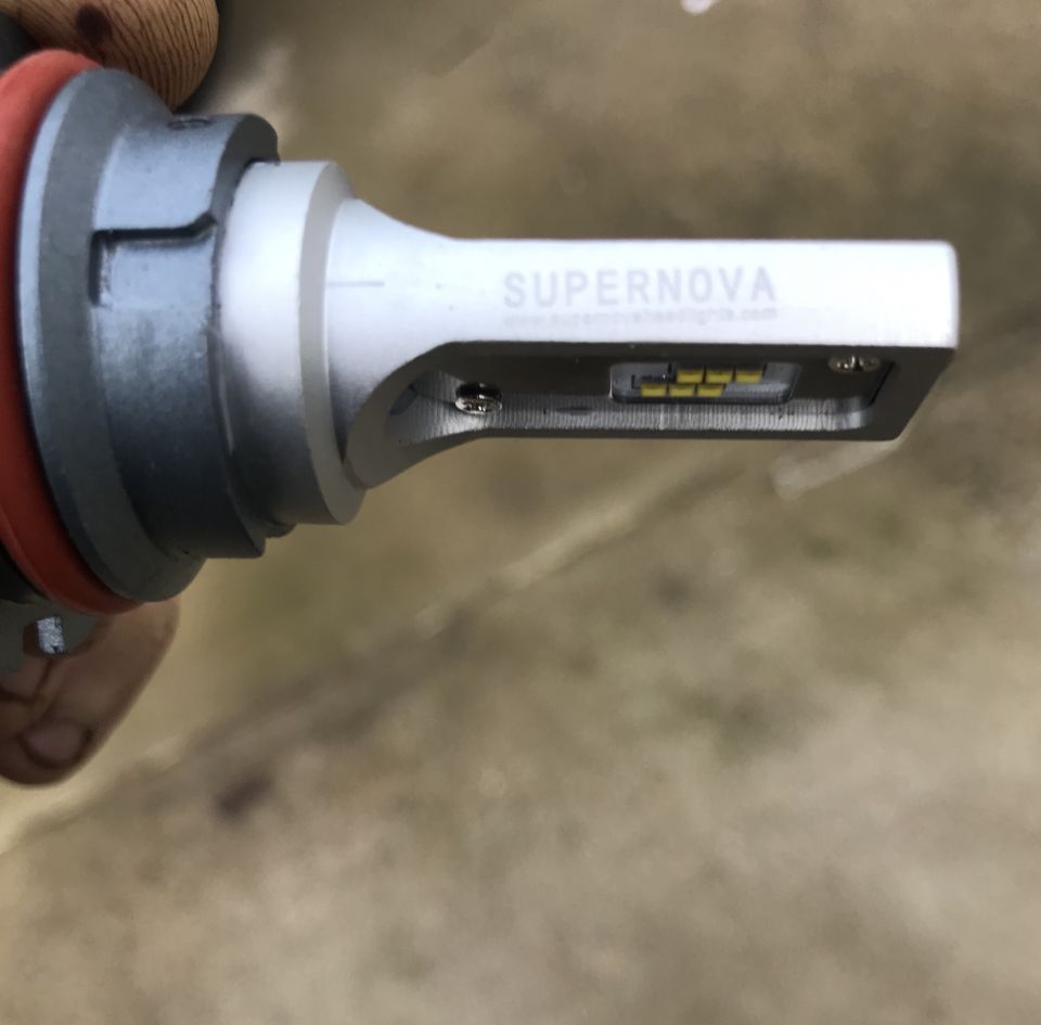 Supernova LED headlight bulb with yellow chips and red seal