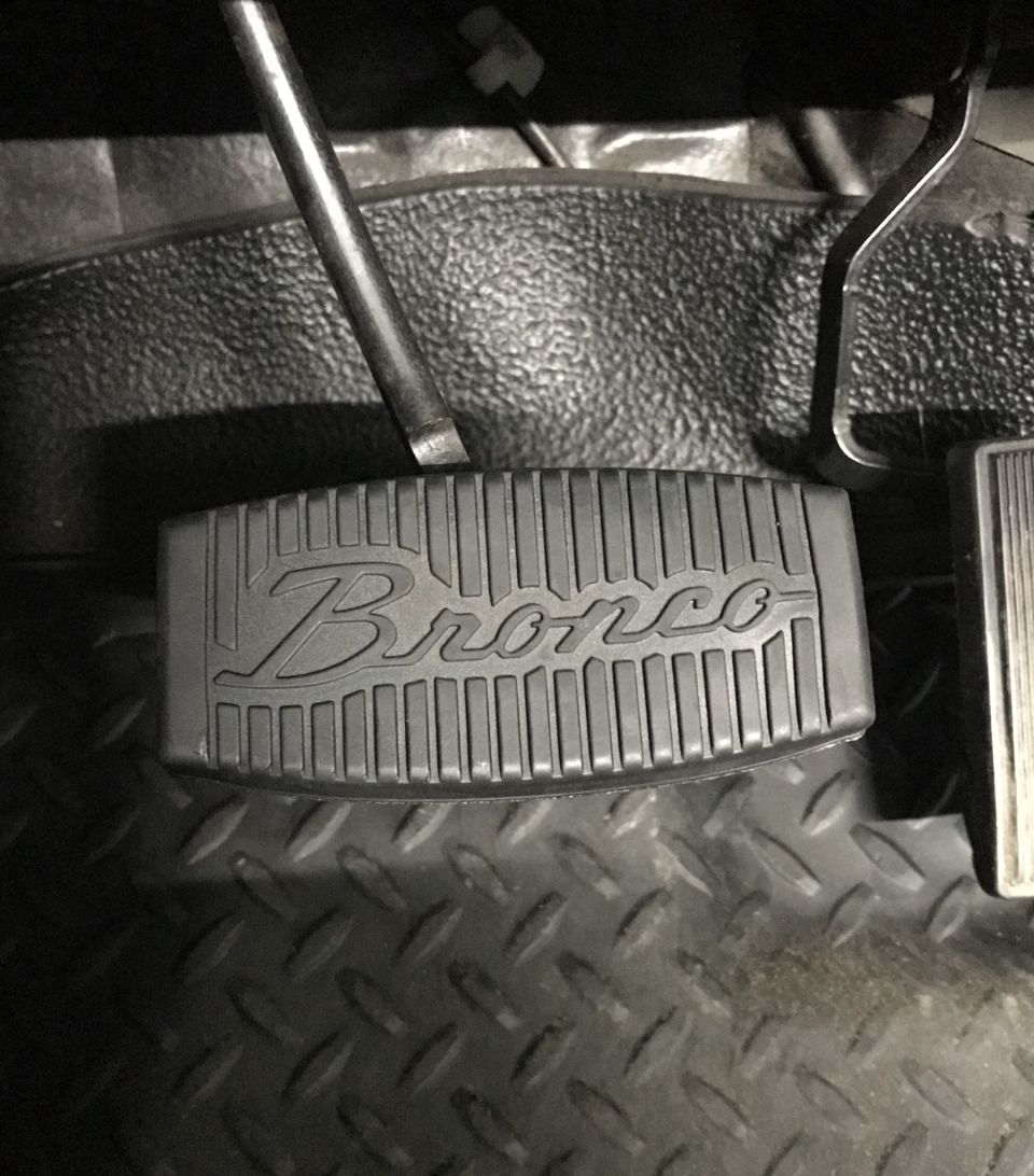 Black Bronco pedal cover on a vehicle floor