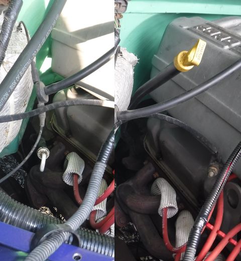 1992 Ford Bronco - '92 vs '96-97 transmission dipstick tube before & after.