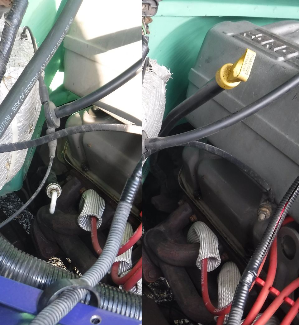 '92 vs '96-97 transmission dipstick tube before & after.