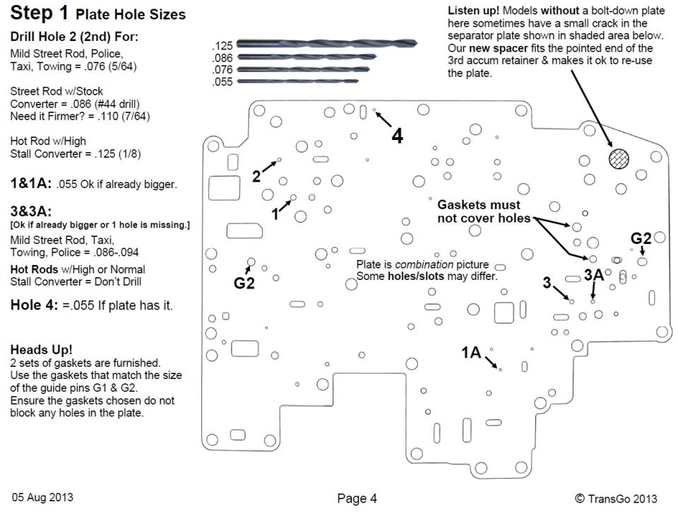 Valve body separator plate hole-size service instructions with drill figure