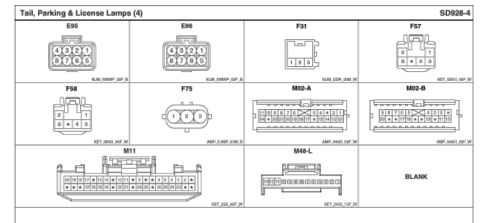 2010 Hyundai Genesis - This document displays diagrams of multiple electrical connectors, likely for automotive lighting systems.